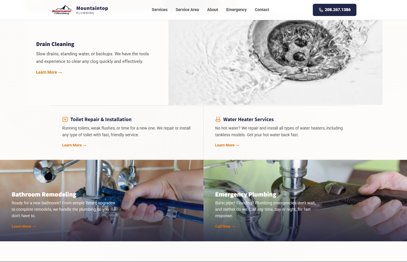 Mountaintop Plumbing new site - services section