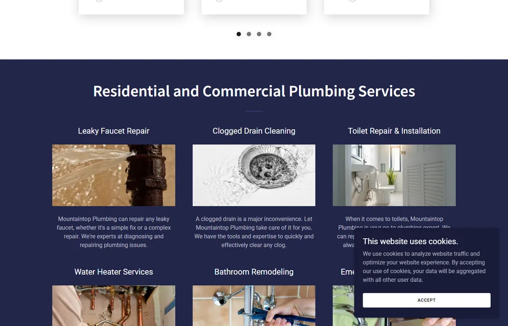 Mountaintop Plumbing old GoDaddy website