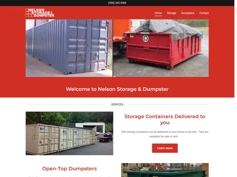 Nelson Storage and Dumpster old one-page GoDaddy website with no quote form